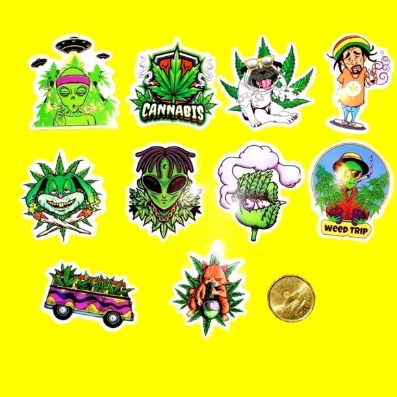 3/$20 Brand New 10x Green Leaf Funny Waterproof Stickers #1 - Picture 1 of 1